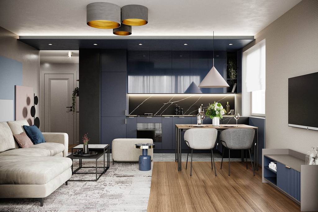 SLAB - studio architektoniczne - architektura wnętrz - projekt - kościerzyna - kolor granatowy we wnętrzach - 11