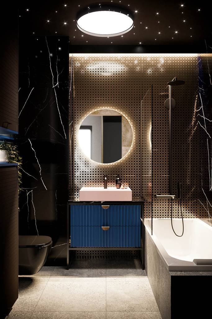 SLAB - studio architektoniczne - architektura wnętrz - projekt - kościerzyna - kolor granatowy we wnętrzach - 14