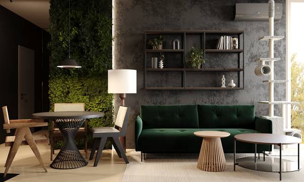 SLAB studio architektoniczne architektura wnetrz projekt triton ochota czern i zielen pracownia projektowa